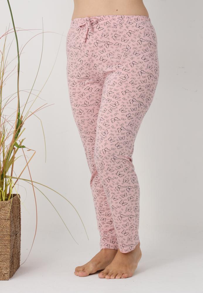 Pantaloni de Pijama Dama Lungi,Big Size,Culoare Roz cu Fluturas,Engros